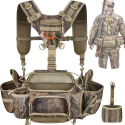 Gilet de Chasse Camouflage + Coussin Magn&eacute;tique Support Jumelles Poches Transport Arme Outdoor