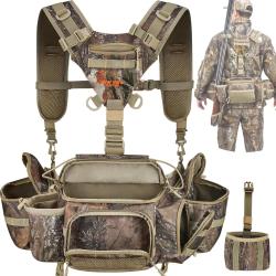 Gilet de Chasse Camouflage + Coussin Magn&eacute;tique Support Jumelles Poches Transport Arme Outdoor
