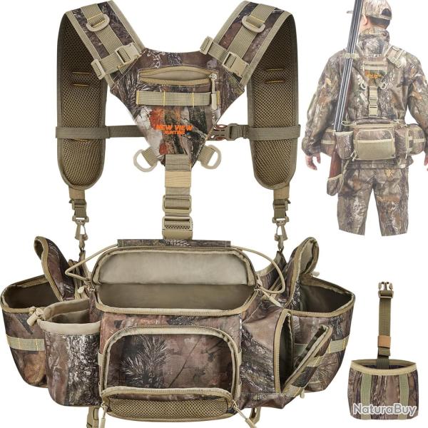 Gilet de Chasse Camouflage + Coussin Magn�tique Support Jumelles Poches Transport Arme Outdoor