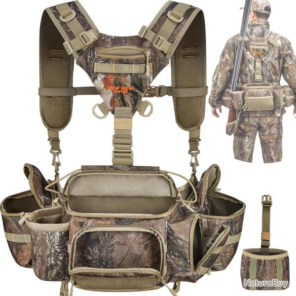 Gilet de Chasse Camouflage + Coussin Magn�tique Support Jumelles Poches Transport Arme Outdoor