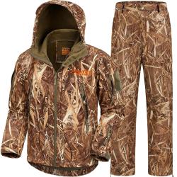 Combinaison de Chasse Camo Reed Homme Veste Pantalon Chaud Imperm&eacute;able Polaire Temps Froid Outdoor