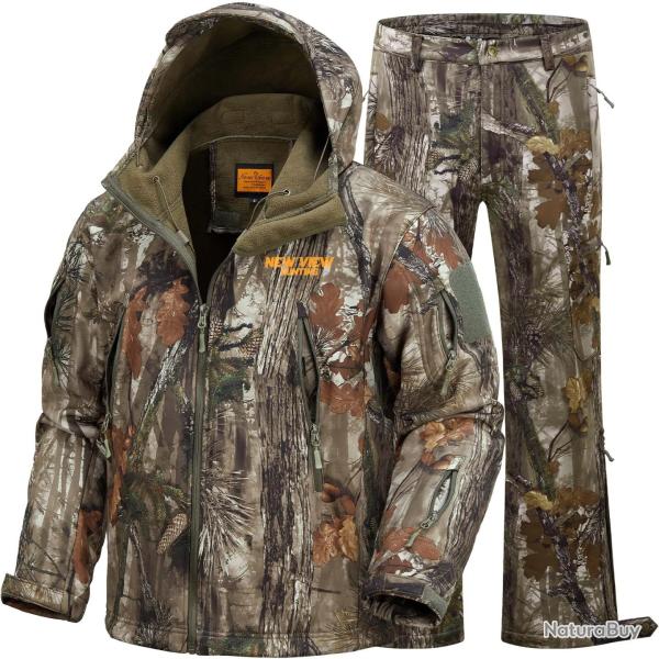 Combinaison de Chasse Camo Leaf Homme Veste Pantalon Chaud Imperm�able Polaire Temps Froid Outdoor