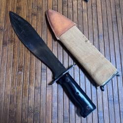 COUTEAU MACHETTE US M1917 BOLO GUERRE DU VIETNAM- FABRICANT KIFFE JAPAN - FOURREAU WW1 DAT&Eacute;E DE 1917