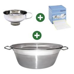 Kit bassine + entonnoir + 500 &eacute;tiquettes pour confitures et conserves