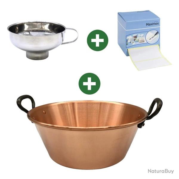 Kit bassine cuivre + entonnoir + 500 �tiquettes pour confitures maison