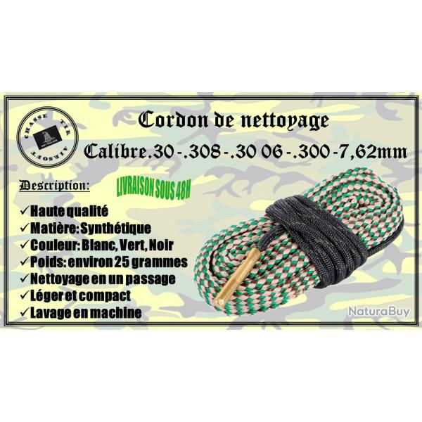 Cordon de nettoyage pour calibre .30 / .308 / 30-06 / .300 / .303 / 7.62mm