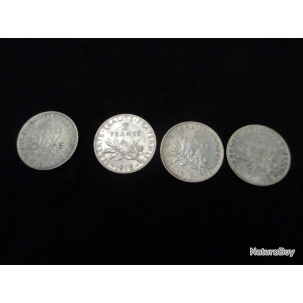 en lot 4 pieces de 2 francs semeuse  en argent date 1916 - 1918 - 1918 -1919 �tat sup  +