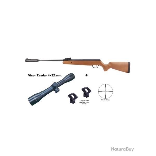 Carabine � air comprim� Snowpeak GR1000W Bois Cal. 5,5 mm 19,9 joules + lunette 4x32 mm.