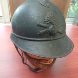 Beau casque Adrian mod&egrave;le 1915 de l'Artillerie - WW1 - coiffe cuir du 1er type