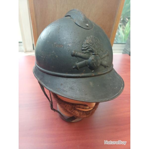 Beau casque Adrian mod�le 1915 de l'Artillerie - WW1 - coiffe cuir du 1er type