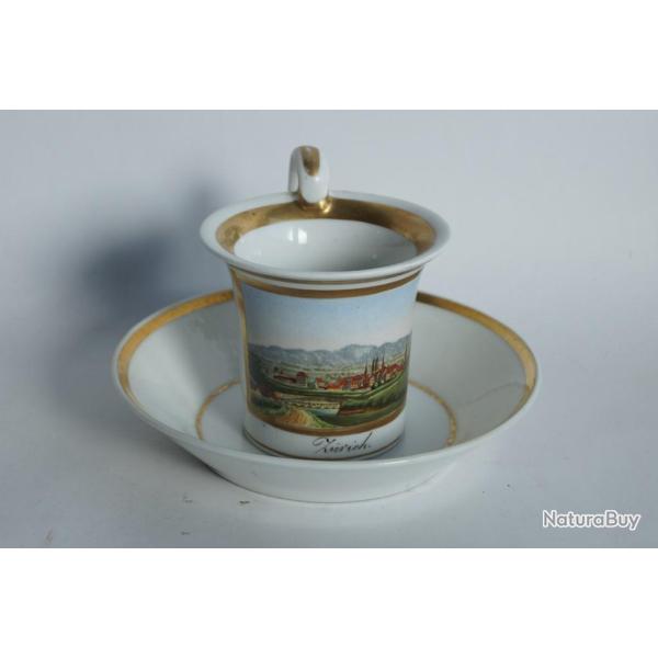 Tasse porcelaine Vue de Z�rich Suisse Empire Biedermeier