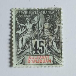 Timbre Anjouan 1900 45c papier teint&eacute; oblit&eacute;r&eacute;