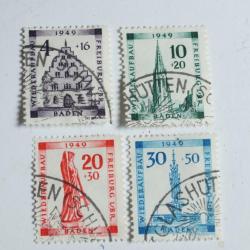 S&eacute;rie Timbres Allemagne Bade 1949 cath&eacute;drale Fribourg oblit&eacute;r&eacute;