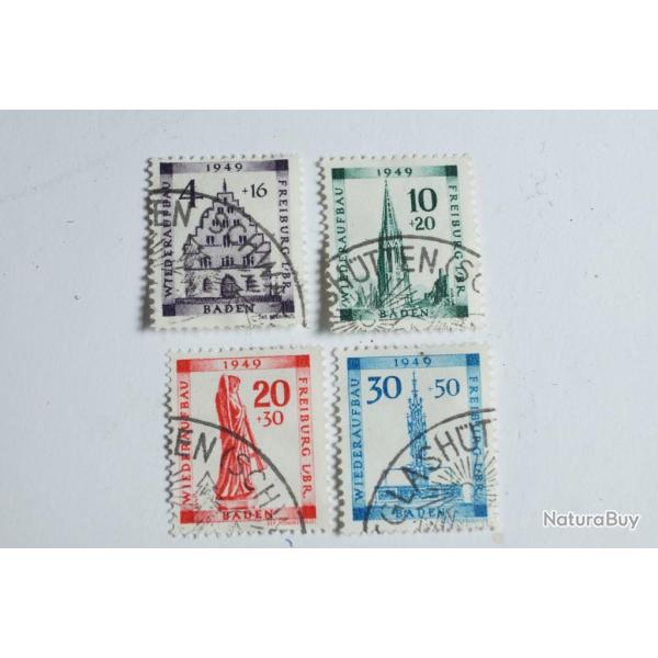 S�rie Timbres Allemagne Bade 1949 cath�drale Fribourg oblit�r�