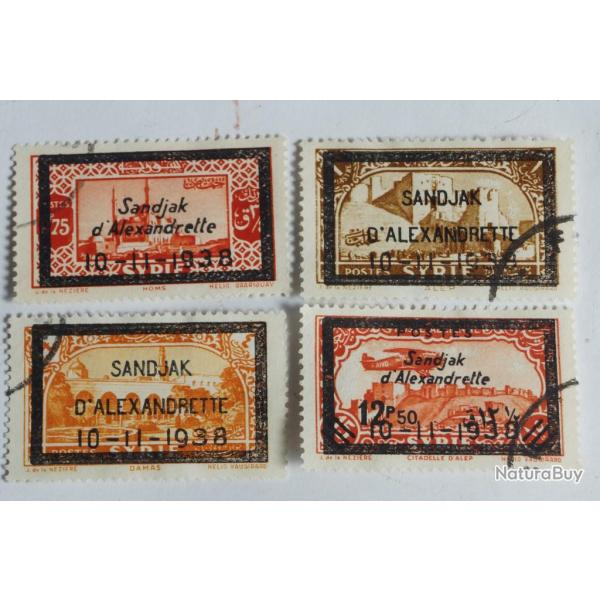 S�rie Timbres Alexandrette 1938 deuil pr�sident atat�k surcharg�s oblit�r�