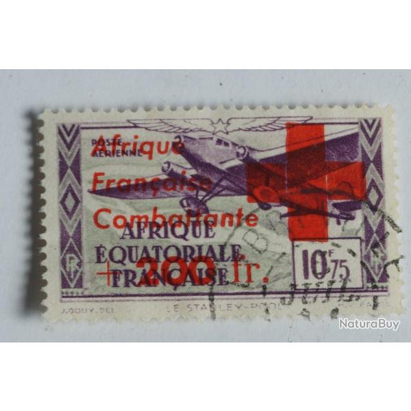 Timbre A.E.F 1943 croix rouge poste a�rienne surcharg�s oblit�r�