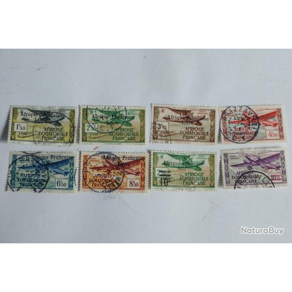 S�rie Timbres A.E.F 1940 paysages poste a�rienne surcharg�s oblit�r�