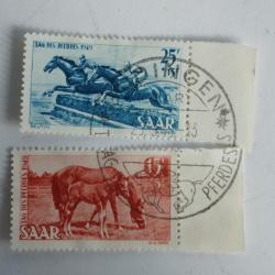 Timbres Sarre Journ&eacute;e du Cheval 1949 oblit&eacute;r&eacute;