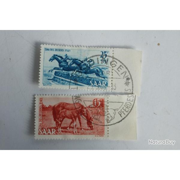 Timbres Sarre Journ�e du Cheval 1949 oblit�r�