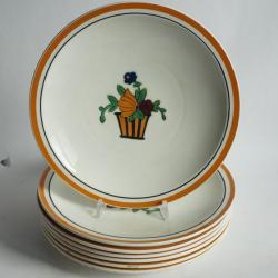 7 Assiettes &agrave; dessert c&eacute;ramique Jean Luce 22 cm Art D&eacute;co