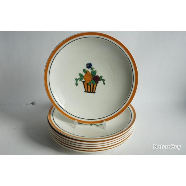 7 Assiettes � dessert c�ramique Jean Luce 22 cm Art D�co