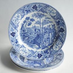 4 Assiettes fa&iuml;ence Wedgwood Palissade bleue 20 cm