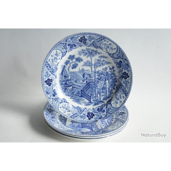 4 Assiettes fa�ence Wedgwood Palissade bleue 20 cm
