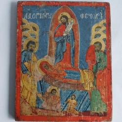 Ic&ocirc;ne orthodoxe peinte double face Dormition et Transfiguration