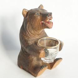 Ancien Ours porte verre bois sculpt&eacute; Art populaire Suisse Brienz