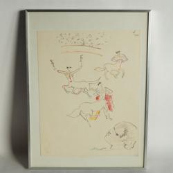 Lithographie originale Jean Cocteau Au coeur de l'ar&egrave;ne 1953