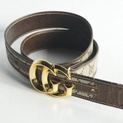 GUCCI Ceinture monogramme GG et cuir marron vintage
