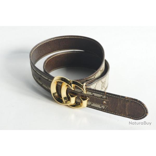 GUCCI Ceinture monogramme GG et cuir marron vintage