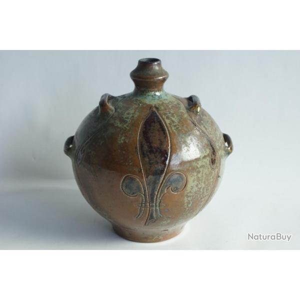 Gourde gr�s Fleur de lys Roger GUERIN Bouffioulx Belgique