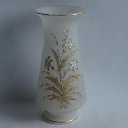 Ancien vase opaline &eacute;maill&eacute;e dor&eacute;e Fleurs