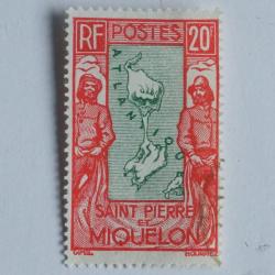 Timbre Saint Pierre et Miquelon D13 1/2x14 20f 1932 oblit&eacute;r&eacute;