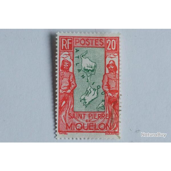 Timbre Saint Pierre et Miquelon D13 1/2x14 20f 1932 oblit�r�