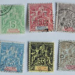 S&eacute;rie timbres Saint Pierre et Miquelon 1900-08 oblit&eacute;r&eacute;