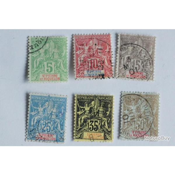 S�rie timbres Saint Pierre et Miquelon 1900-08 oblit�r�