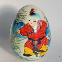 OEuf bois peint Montgolfi&egrave;re JMF Robuchon Art na&iuml;f