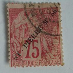 Timbre Saint Pierre et Miquelon 75c 1891 surcharge oblit&eacute;r&eacute;
