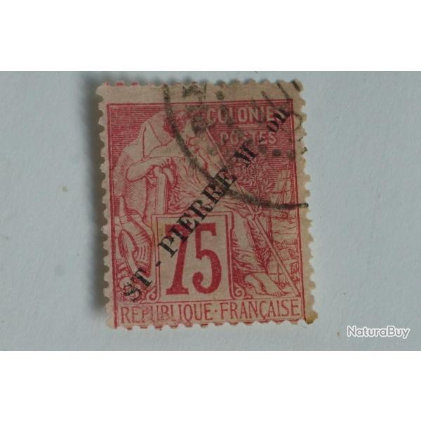 Timbre Saint Pierre et Miquelon 75c 1891 surcharge oblit�r�