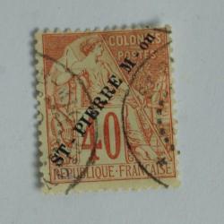 Timbre Saint Pierre et Miquelon 40c 1891 surcharge oblit&eacute;r&eacute;