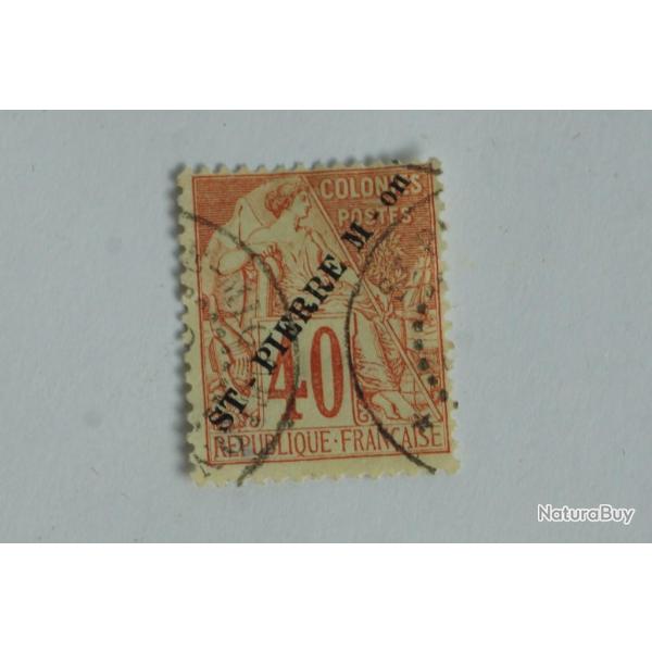 Timbre Saint Pierre et Miquelon 40c 1891 surcharge oblit�r�