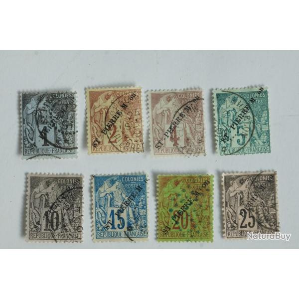 S�rie timbres Saint Pierre et Miquelon 1891 surcharge oblit�r�