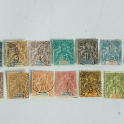 Timbres S&eacute;rie compl&egrave;te Sainte Marie de Madagascar 1894 oblit&eacute;r&eacute;