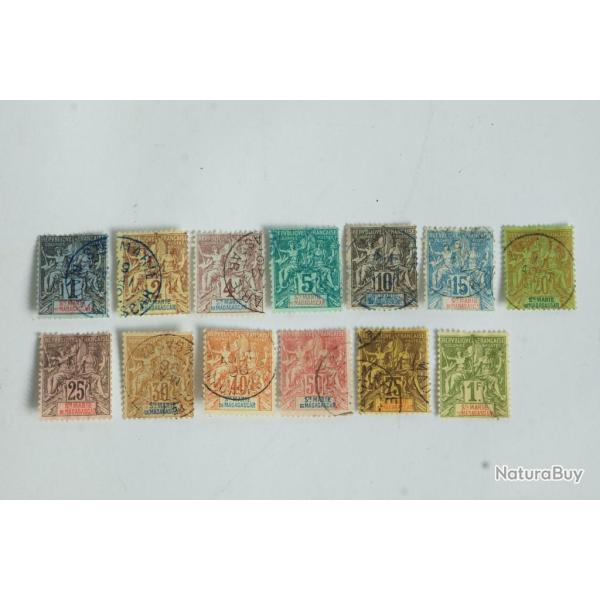 Timbres S�rie compl�te Sainte Marie de Madagascar 1894 oblit�r�