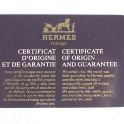 HERMES Certificat d'origine et Garantie Montre