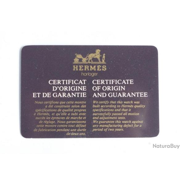 HERMES Certificat d'origine et Garantie Montre