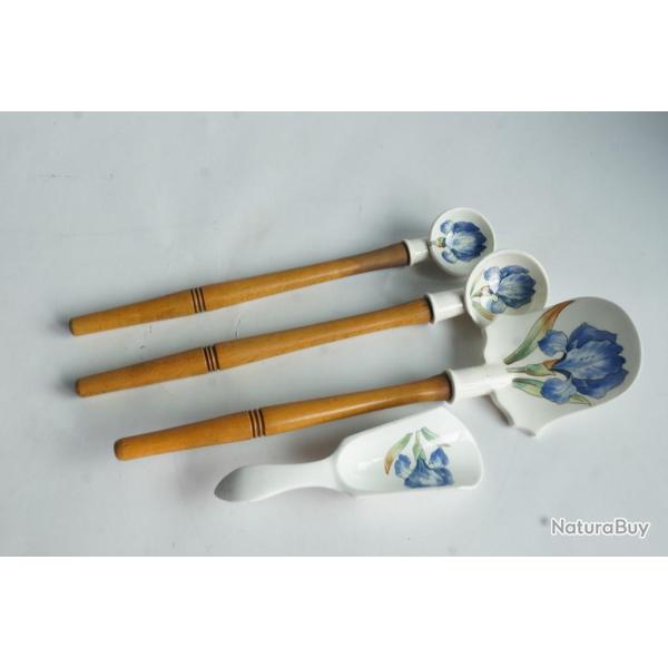 Couverts de service bois c�ramique peinte Fleur Iris