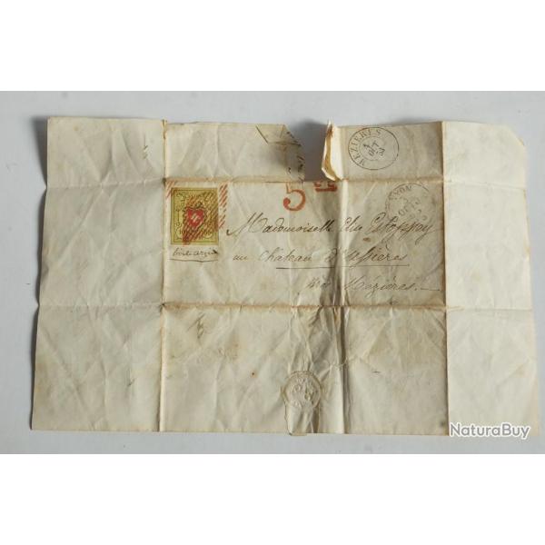Timbre Rayon II 10 Rp Suisse Lettre 1853